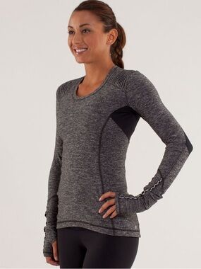 lululemon athletica star runner long sleeve heathered black - size small